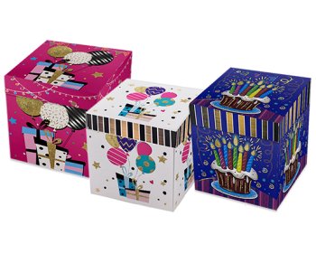 Пакет подарочный-Короб 20*20*22см. DN-254 "Торт" квадратный, картон, с крышкой и шнуром, складной