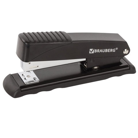 Степлер №24/6, 26/6 металлический BRAUBERG "Office", до 30 листов, черный