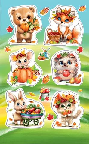 Наклейки детские 15*9см "Звери в осени"Мир открыток 250971