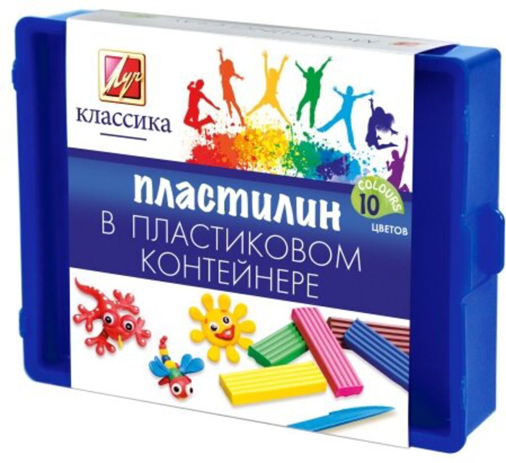 Пластилин 10цв 200гр. Луч, Классика, со стеком, пластик. конт.  103041
