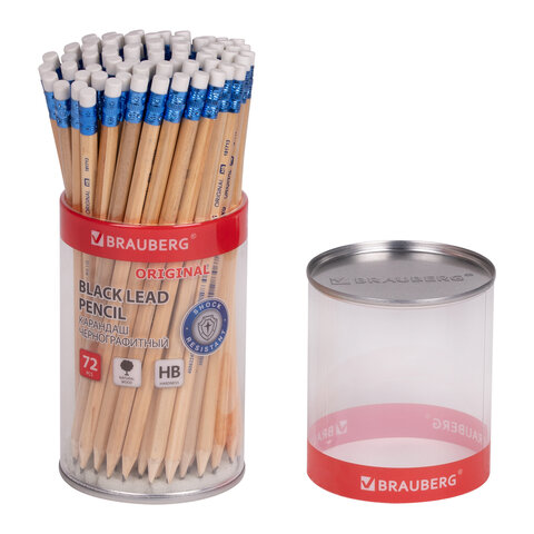 Карандаш чернографитный BRAUBERG "ORIGINAL", 1 шт., HB, с ластиком