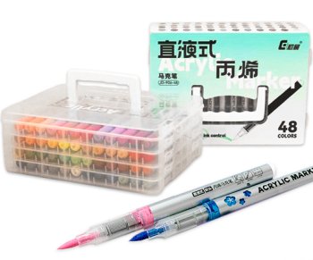 Маркер акриловый 48 цв. DO-76 1-5мм, кисть, круглый серебристый корпус с индикатором, в пластиковом