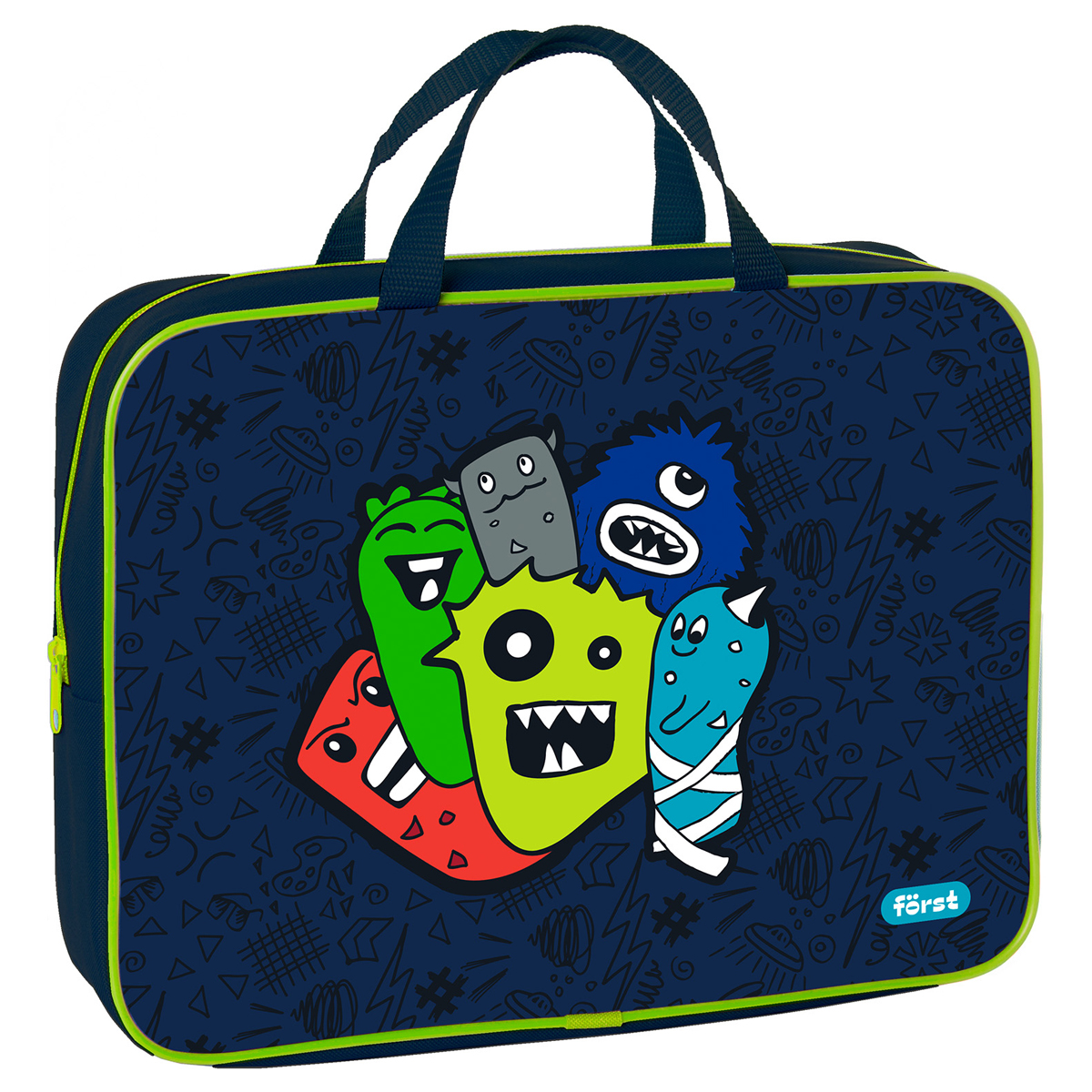 Папка текстильная с ручками 1 отделение, А4 Först "Monsters", 350*265*80мм, текстиль, на молнии (осн