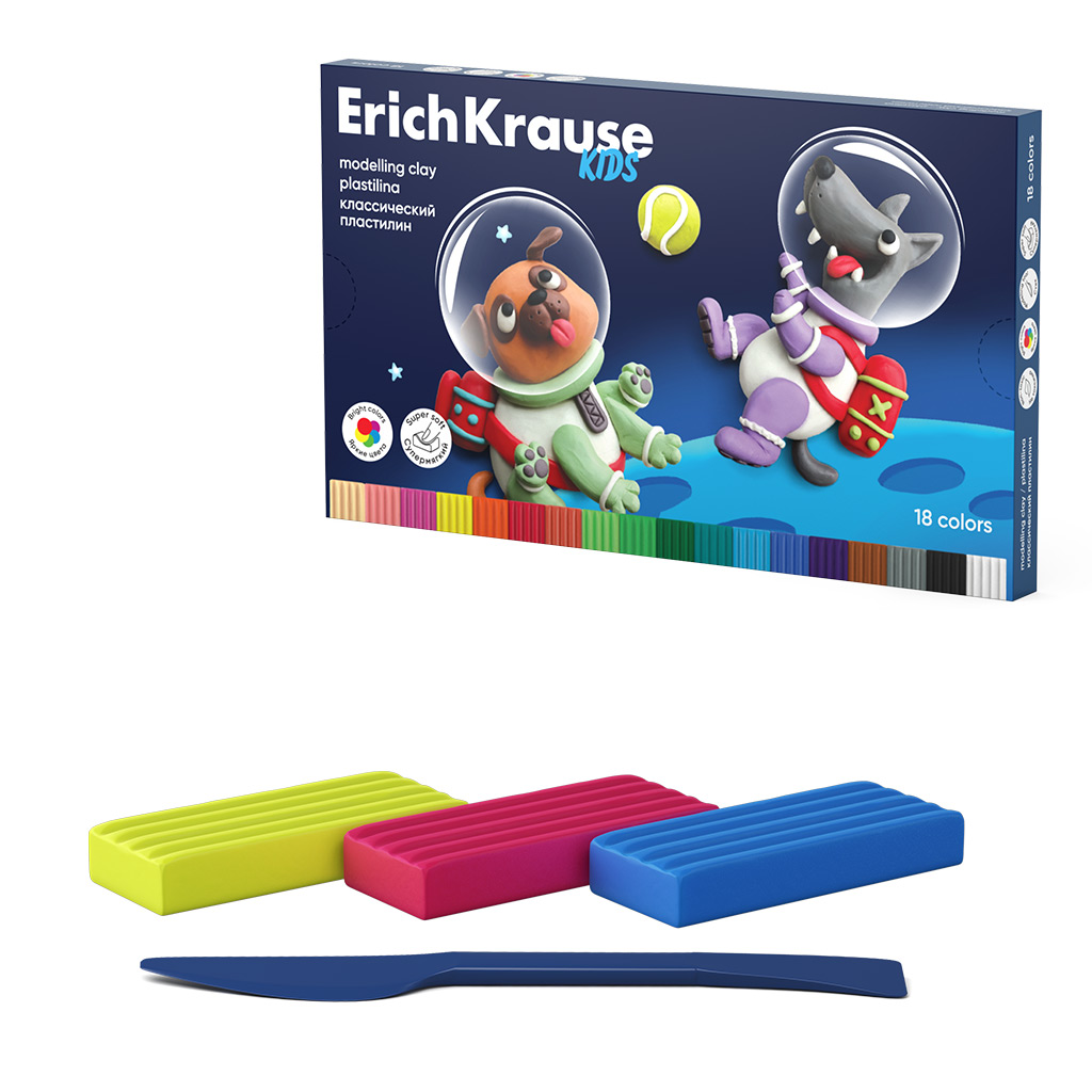 Пластилин 18цв 324гр. Erich Krause Kids Space Animals со стеком ErichKrause