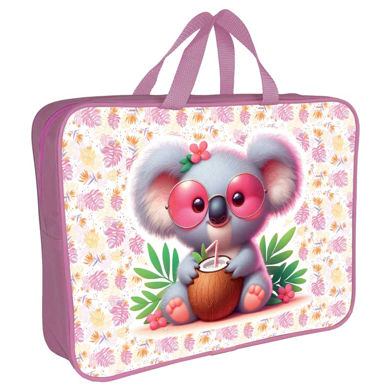 Папка А4 (360*270*80) с ручками, молния, ткань "Коала с кокосом" Канцбург 248722