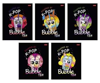 Тетрадь 48 л. Хатбер скоба "Bubble tea" клетка, глянцевая ламинация, скругл. углы