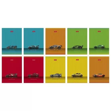 Блокнот А6 32л скоба "Гоночные авто" клетка, глянц.лам., 10диз.в блоке