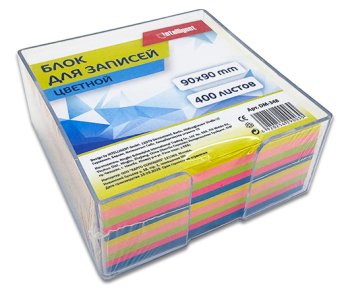 Блок-кубик 9х9х3.5 INTELLIGENT DM-348 Цветной неон, 400 листов, в пластиковой подставке