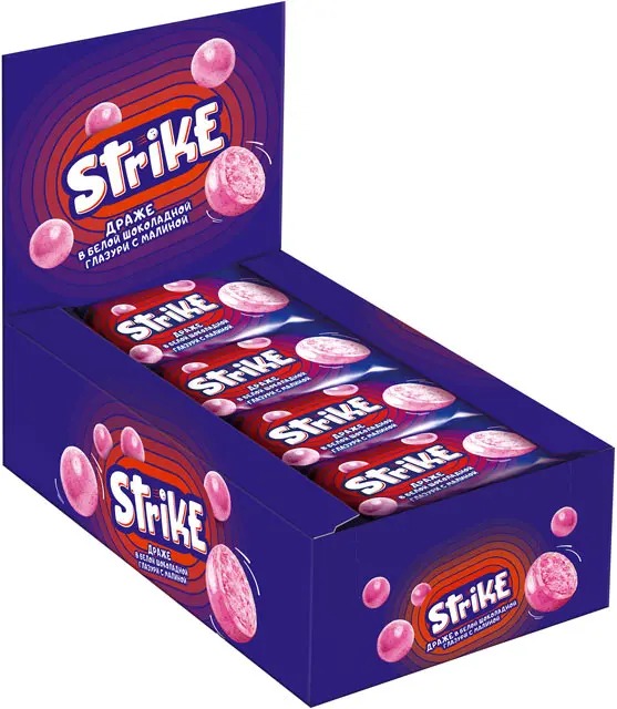 «Strike», драже в белой шоколадной глазури с малиной, 40 г