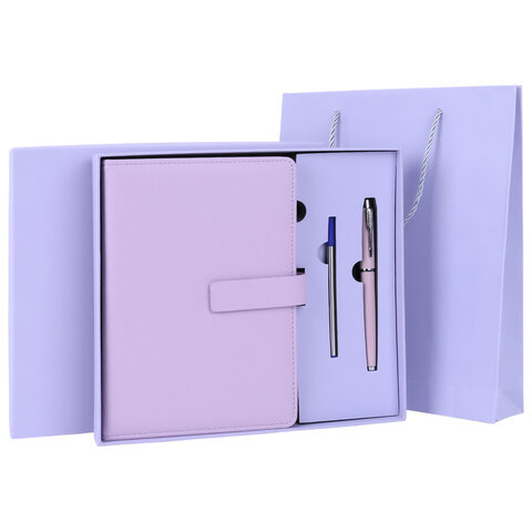Ежедневник в подарочном наборе 5 в 1, А5, 145x212 мм, BRAUBERG "President",сиреневый.
