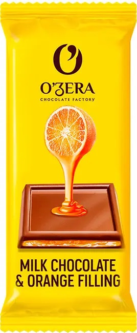 «O'Zera», молочный шоколад Milk & Orange filling с желейной апельсиновой начинкой, 24 г