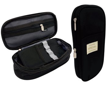 Пенал DM-282 "Special" прямоугольный, текстиль, с планкой для пишущих предметов внутри, черный