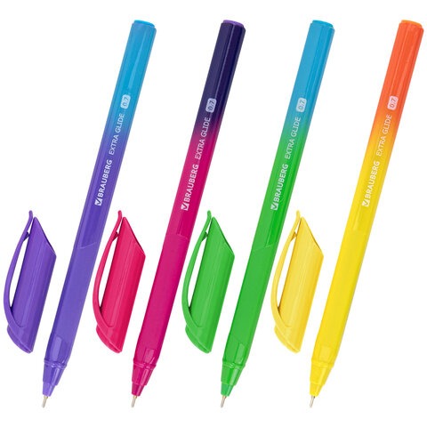 Ручка шариковая масляная BRAUBERG "Extra Glide DZ", СИНЯЯ, трехгранная, корпус ассорти, игольчатый н