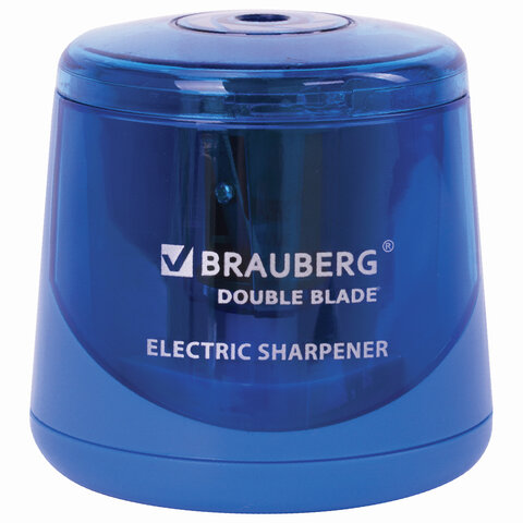 Точилка электрич. BRAUBERG DOUBLE BLADE BLUE, двойное лезвие, питание от 2 батареек AA