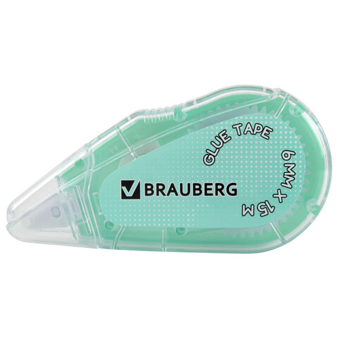 Клей-лента BRAUBERG MAXI, 6 мм х 15 м, корпус зеленый, блистер