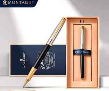 Ручка в футляре TJ-15 Montagut (син) 0.5мм роллер, Серебро/черная, металлический корпус
