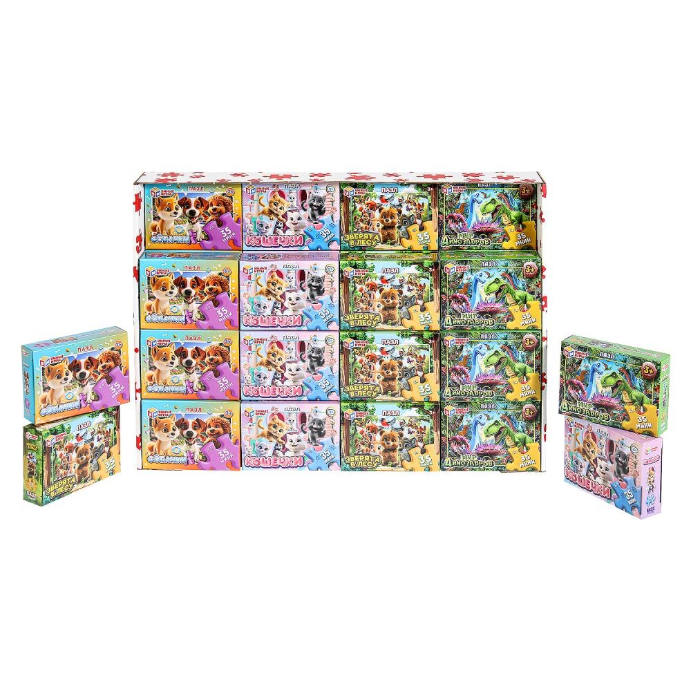 МИКС №13. 4 вида. Пазлы в коробке 35 деталей. 90х65х25 мм. Умные игры в уп.32шт в кор.8уп