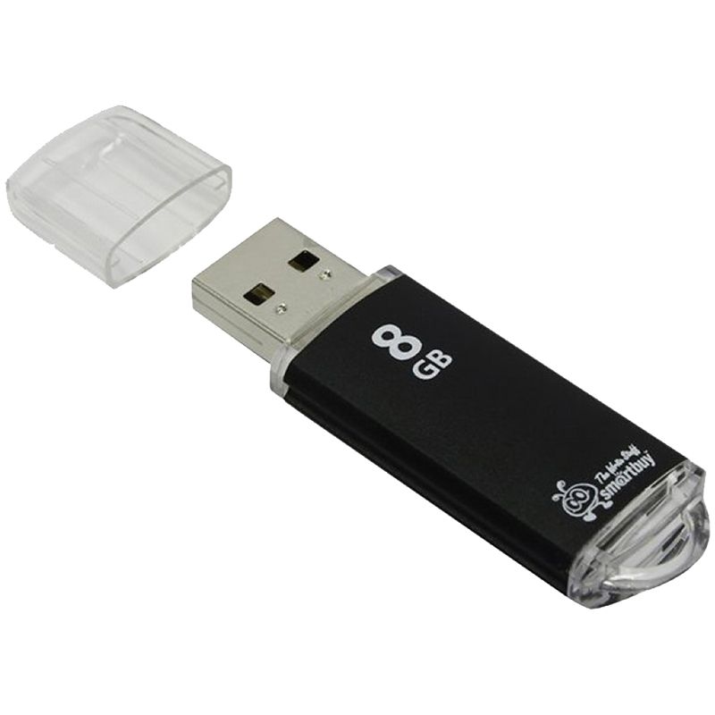 Память Smart Buy "V-Cut" 8GB, USB 2.0 Flash Drive, черный (металл. корпус )