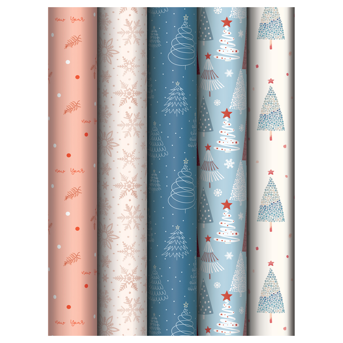 Упаковочная бумага глянц. 70*100см, MESHU "Christmas time", 80г/м2, ассорти 5 дизайнов