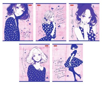 Тетрадь 48 л. Хатбер скоба "Стань счастливой" клетка, 5 диз.в блоке, пластиковая обложка с печатью