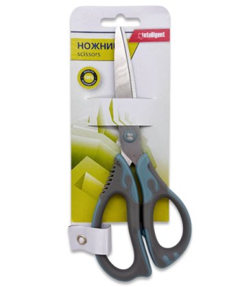Ножницы INTELLIGENT DK-23 200 мм с ассиметрич. пластик. ручками с резин. вст., серо-зеленые