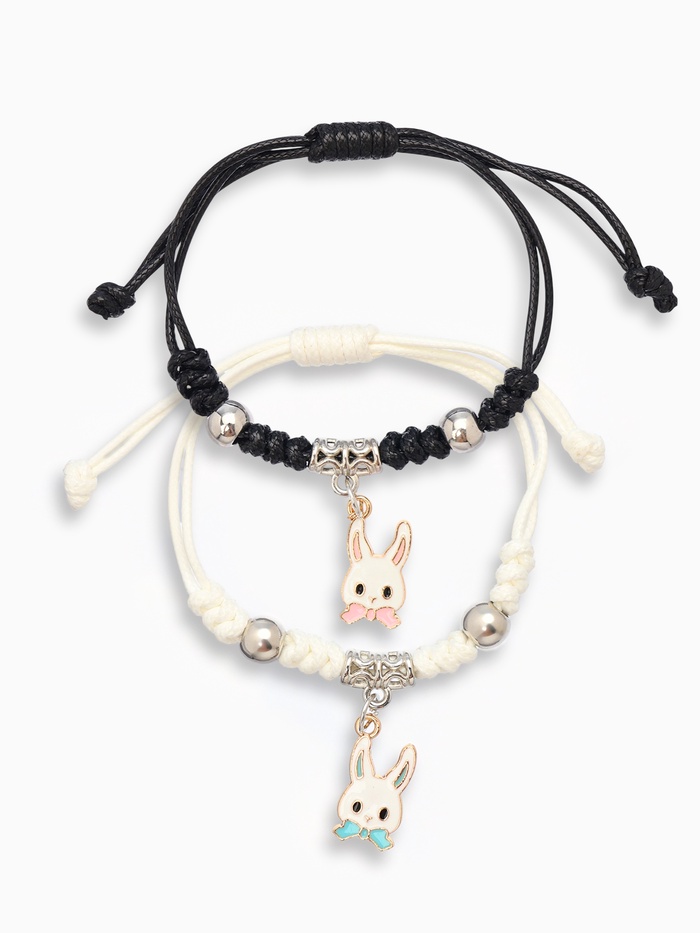 Браслеты парные «Неразлучники» зайчата с бантиками, цвет чёрно-белый, 7 см