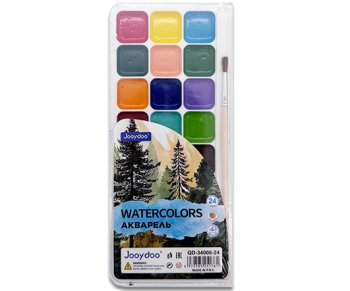 Краска акварель 24 цв. JOOYDOO QD-34006-24 в пластиковом пенале, с кистью