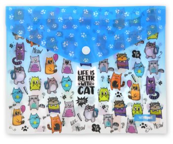 Папка с кнопкой А-5 DL-235/DC-264 "Котики" INTELLIGENT 24х19,5см, пластик, голубая с рисунком