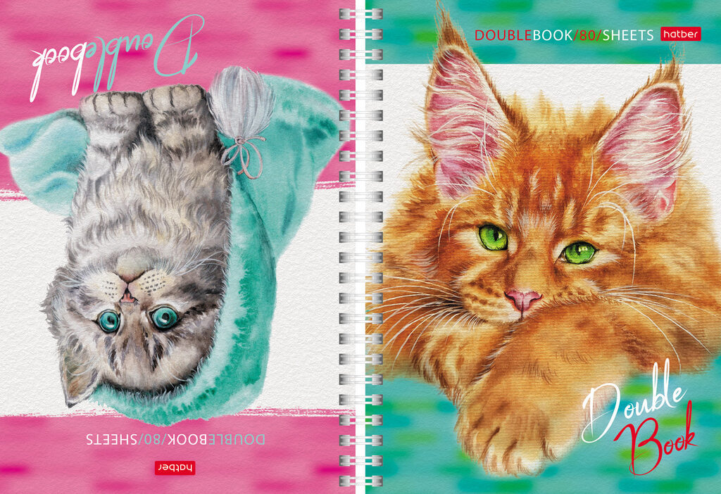 Блокнот А5 7БЦ гребень 80л "Эти заМУРчательные кошки" кл., ПЕРЕВЕРТЫШ Hatber 209239