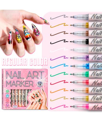 Маркер акриловый 12 цв. DP-207 ДЛЯ ДИЗАЙНА НОГТЕЙ "Классика" 1мм, круглый корпус, помповая подача че