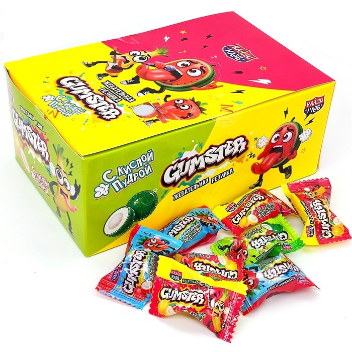 Жевательная резинка Gumster с кислой пудрой ассорти вкусов (Канди клаб) (GUM200) 2,2 гр