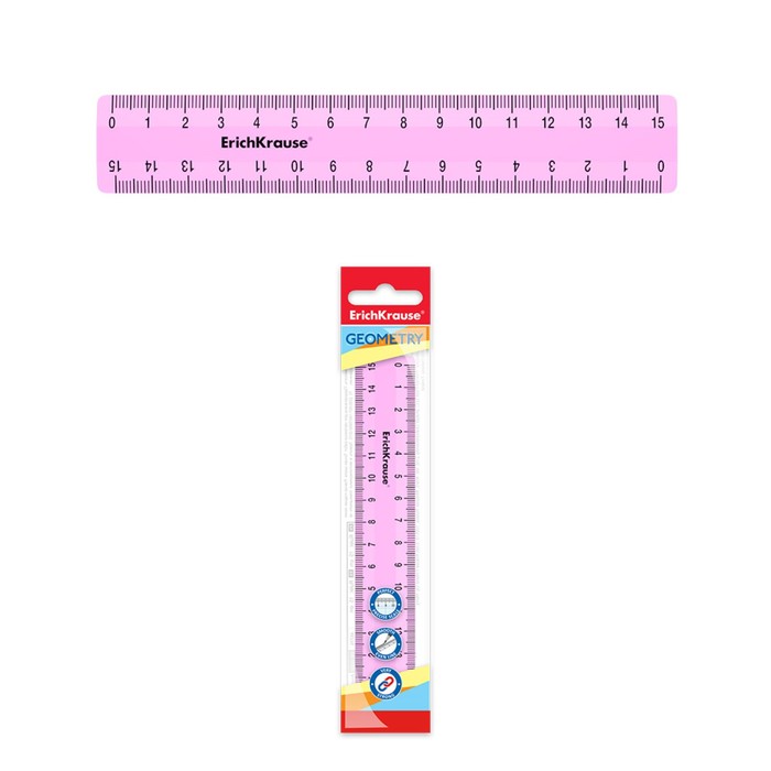 Линейка 15 см ErichKrause "Pastel" розовая, в флоупаке 49535 4864374