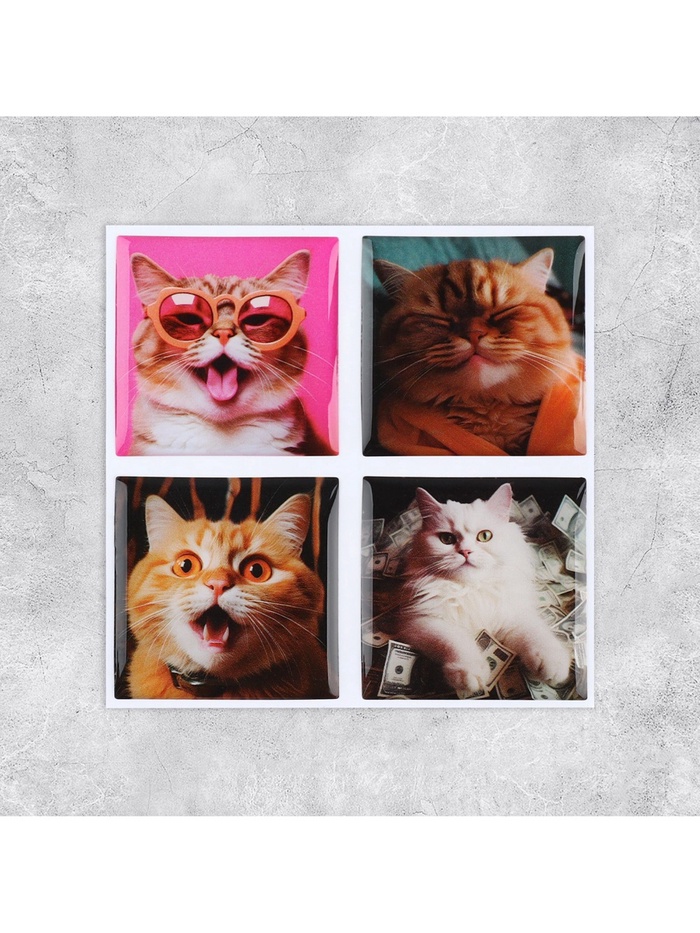 Объёмные 3D стикеры на телефон «Коты», 4 шт., 3×3 см