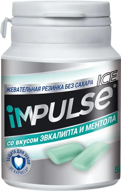 «Impulse ICE», жевательная резинка со вкусом эвкалипта и ментола, 56 г