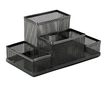 Подставка для канцелярских мелочей DM-266/DK-289/DB-47 "Черная сетка" металл, 4 отделения, 20*10см