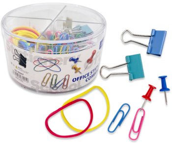 Набор канцелярских мелочей QD-48007 "Цветные" 196 предметов, скреп, резинки, кноп, зажимы