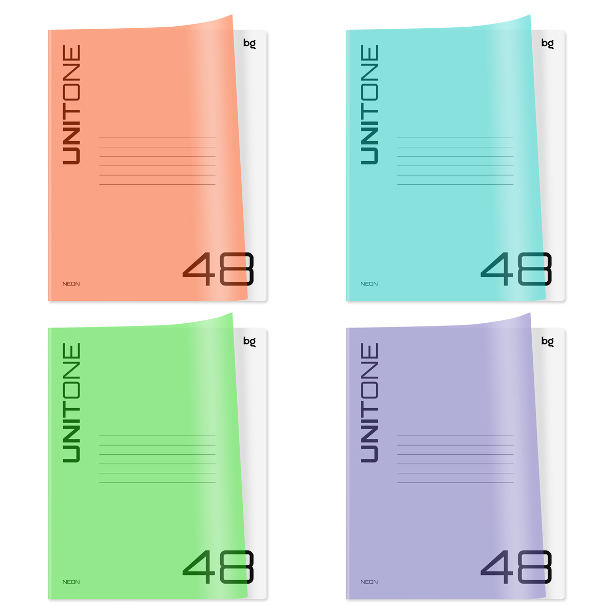 Тетрадь 48л., А5, линия BG "Однотонный. Микс", пластиковая обложка