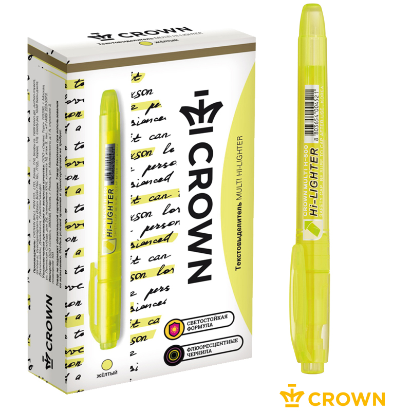 Текстовыделитель Crown "Multi Hi-Lighter" желтый, 1-4мм