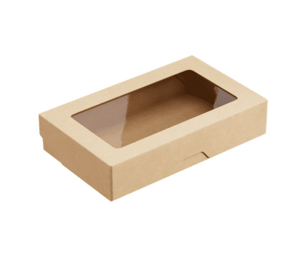 Контейнер бум. прямоуг. ракушка с окном OneBox 1000мл (200х120х40) /25/250