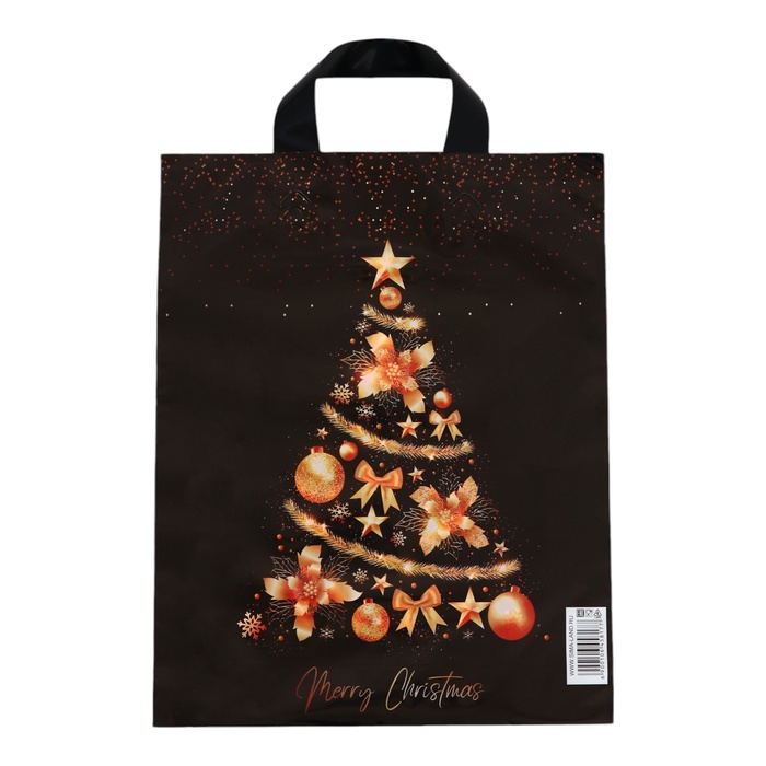 Пакет подарочный новогодний «Золотая ёлочка», полиэтиленовый с петлевой ручкой