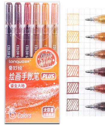 Ручки гелевые набор- 6 цв. DL-543/DN-318 "Золотой песок" 1,0мм, прозразный круглый корпус, с глиттер