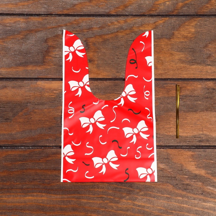 Пакет полиэтиленовый подарочный новогодний с ушками «Бантики», 13×23 см