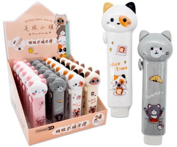 Ластик DO-301 "Котик" выдвижной, цветной фигурный корпус, 10 см, ассорти, в к/кTG125 (24/576)