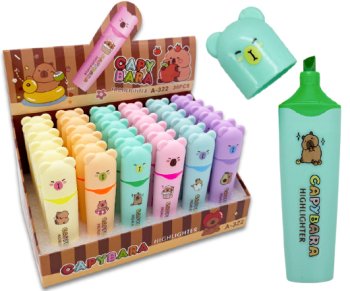 Маркер выделитель НАБОР 36 ШТУК DN-284 "Пастель" 1-5мм, скошенный, плоский корпус с рисунком, 6 цвет