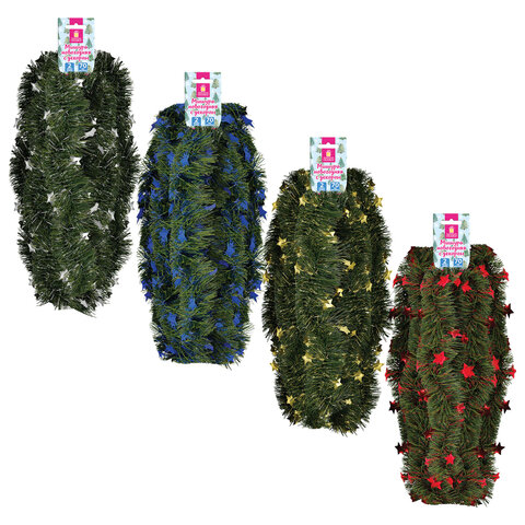 Мишура (1 штука) с декором, диаметр 70 мм, длина 2 м, матовая, ассорти 4 дизайна, ЗОЛОТАЯ СКАЗКА