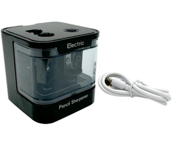 Точилка на батарейках DG-318 "Квадратная" 7х7х7см, Черная, пластик, 2 отверстия, с накопителем, без