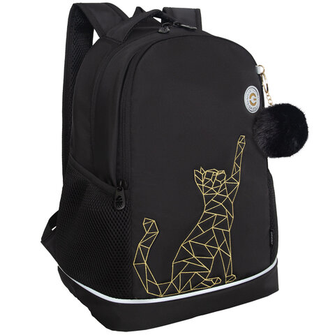 Рюкзак GRIZZLY школьный, анатомическая спинка, 2 отделения, для девочек, "GOLD CAT", 38х28х18 см