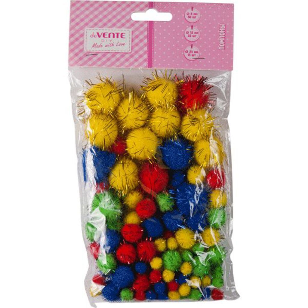 Набор "Помпоны 100шт. с блестками, ассорти размеров и цветов deVENTE 191165