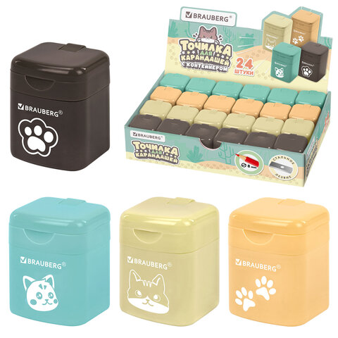 Точилка кросс-серия "МИЛЫЕ КОТЫ", с контейнером, корпус ассорти, BRAUBERG, 273226