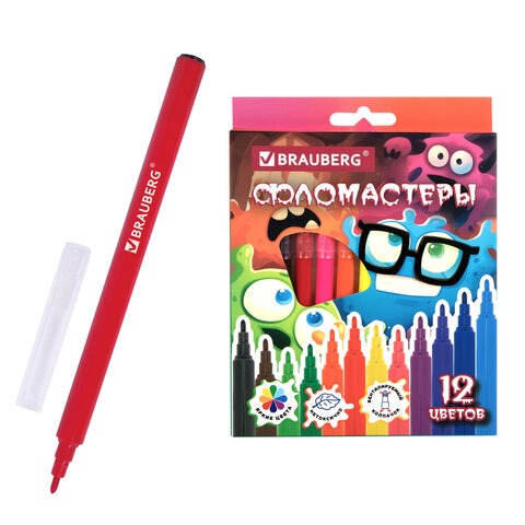 Фломастеры кросс-серия МОНСТРИКИ, 12 цветов, вентилируемый колпачок, картонная коробка с европодвесо